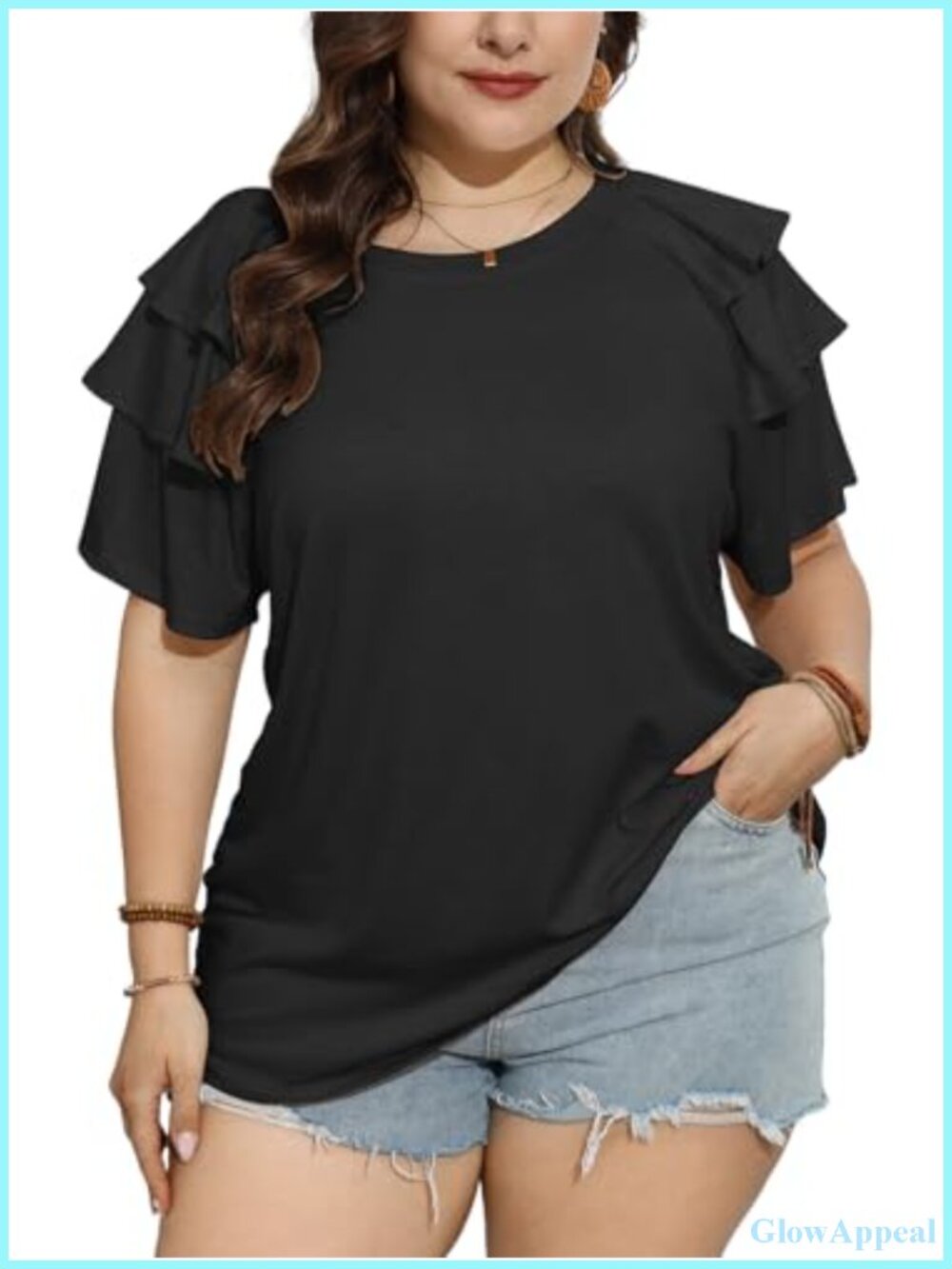 Women's Plus Size Ruffle Short Sleeve Crew Neck T-Shirt Top Summer